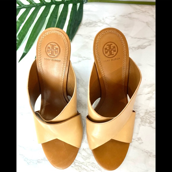 Criss Cross Slip On Mules Color Block Heel Wedge Tory Burch - Picture 10 of 15